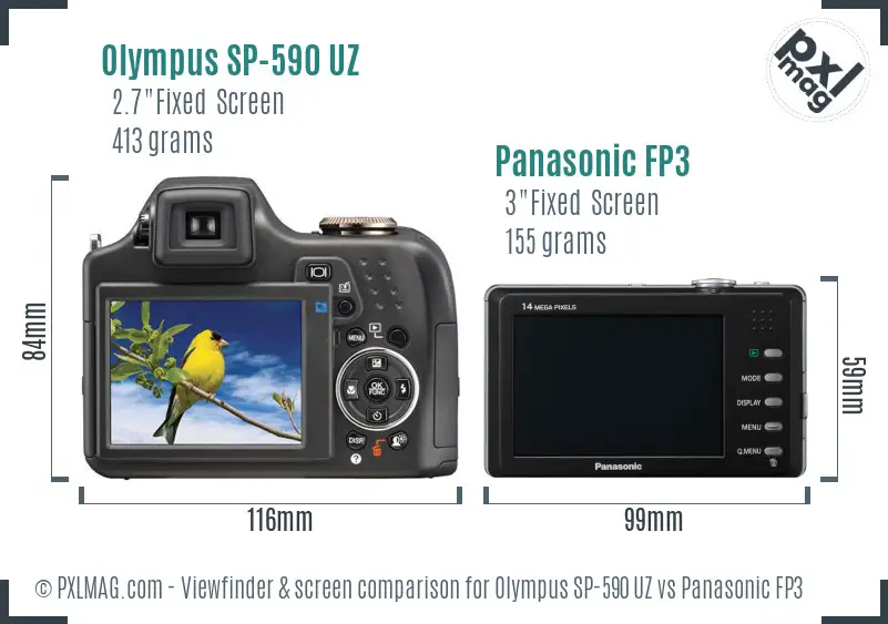 Olympus SP-590 UZ vs Panasonic FP3 Screen and Viewfinder comparison