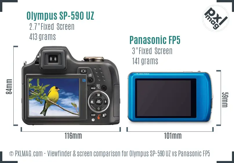 Olympus SP-590 UZ vs Panasonic FP5 Screen and Viewfinder comparison