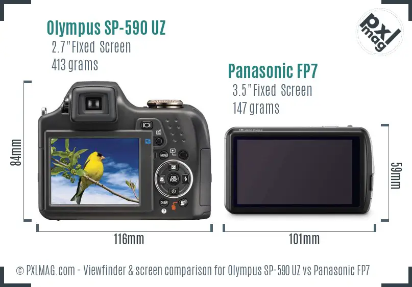 Olympus SP-590 UZ vs Panasonic FP7 Screen and Viewfinder comparison
