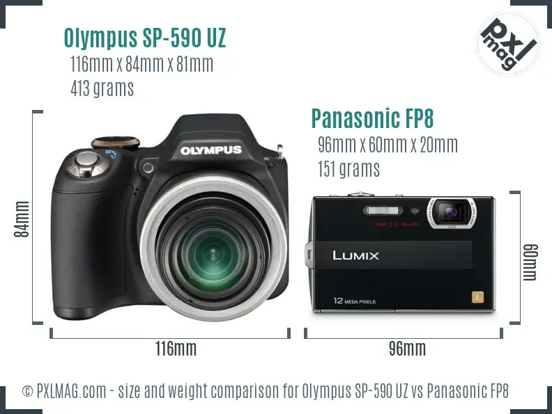 Olympus SP-590 UZ vs Panasonic FP8 size comparison