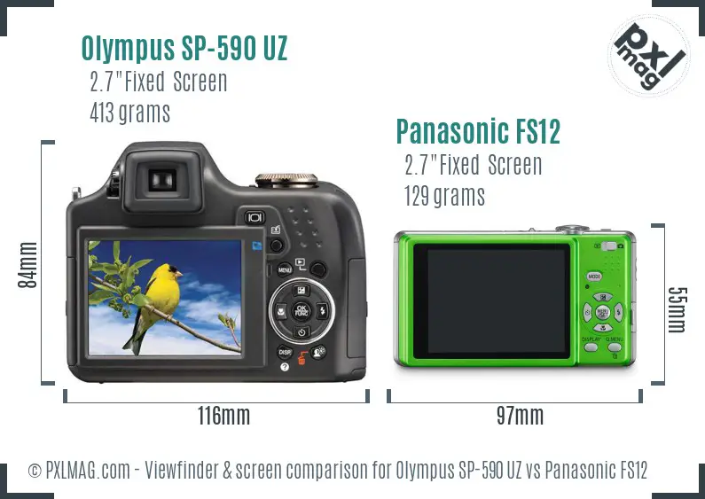 Olympus SP-590 UZ vs Panasonic FS12 Screen and Viewfinder comparison