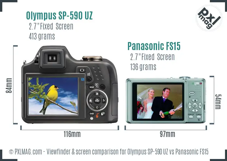 Olympus SP-590 UZ vs Panasonic FS15 Screen and Viewfinder comparison
