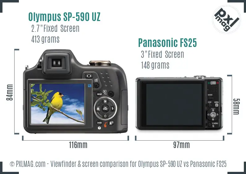 Olympus SP-590 UZ vs Panasonic FS25 Screen and Viewfinder comparison