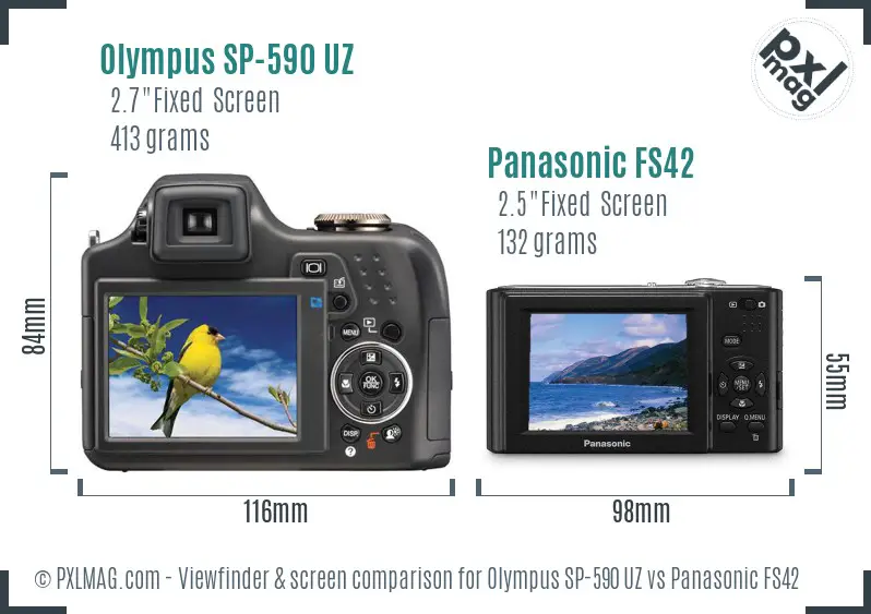 Olympus SP-590 UZ vs Panasonic FS42 Screen and Viewfinder comparison