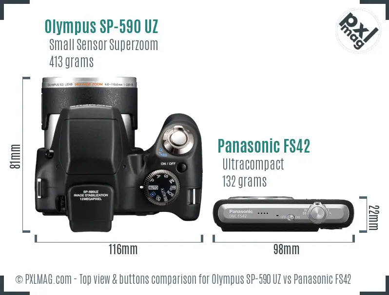 Olympus SP-590 UZ vs Panasonic FS42 top view buttons comparison