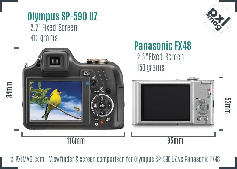 Olympus SP-590 UZ vs Panasonic FX48 Screen and Viewfinder comparison