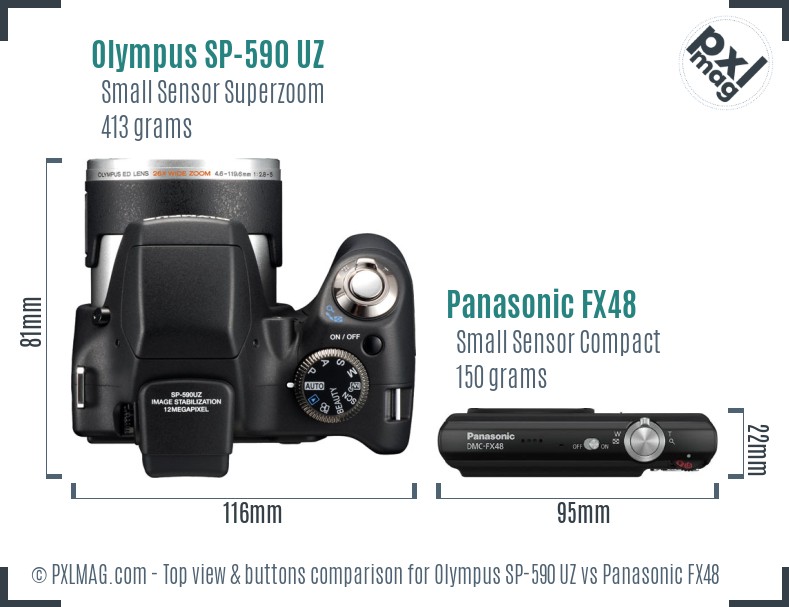Olympus SP-590 UZ vs Panasonic FX48 top view buttons comparison
