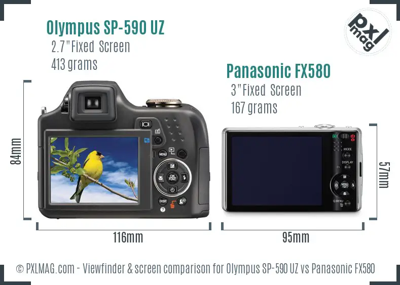 Olympus SP-590 UZ vs Panasonic FX580 Screen and Viewfinder comparison