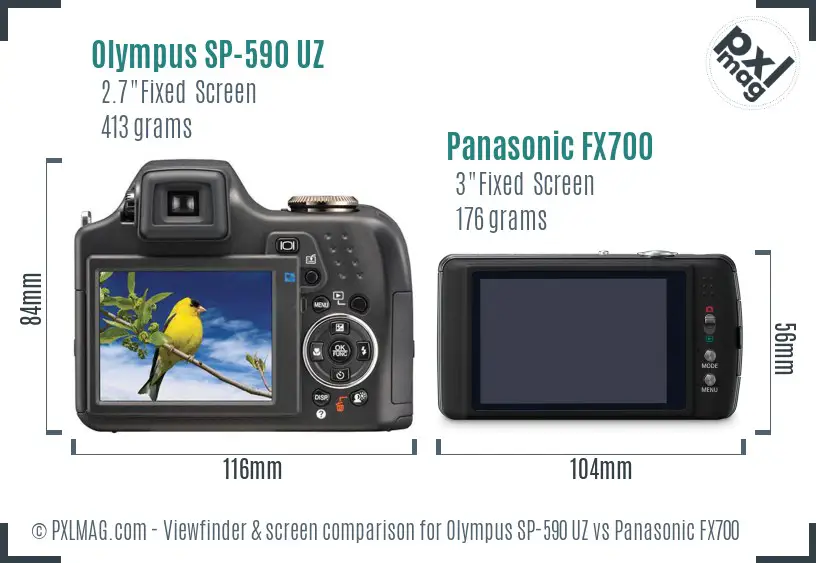 Olympus SP-590 UZ vs Panasonic FX700 Screen and Viewfinder comparison