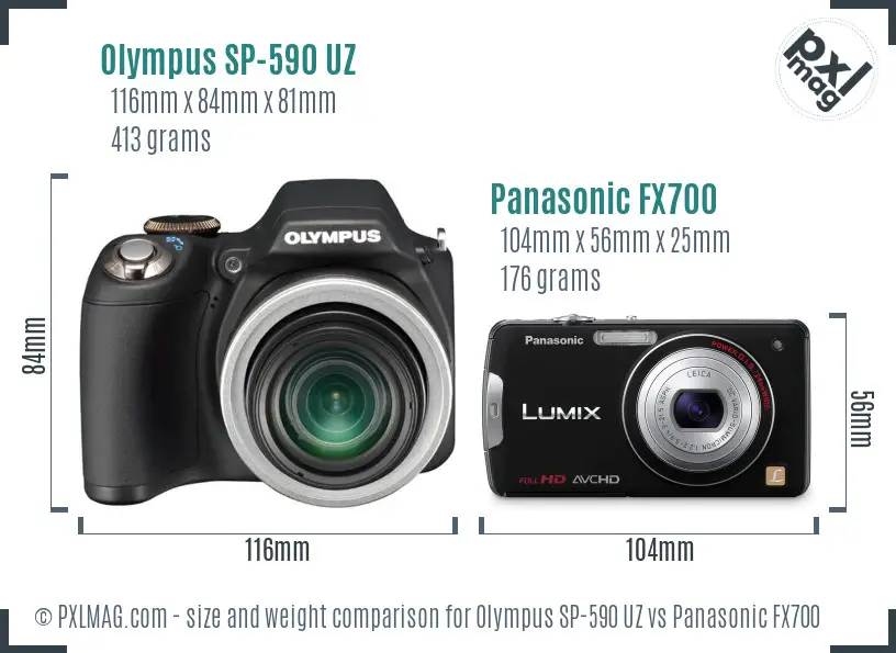Olympus SP-590 UZ vs Panasonic FX700 size comparison