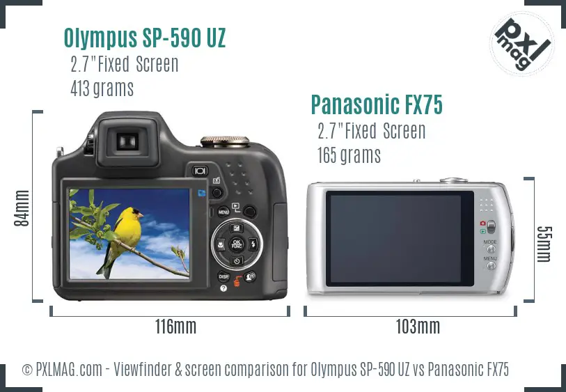 Olympus SP-590 UZ vs Panasonic FX75 Screen and Viewfinder comparison