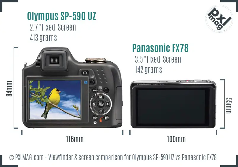 Olympus SP-590 UZ vs Panasonic FX78 Screen and Viewfinder comparison