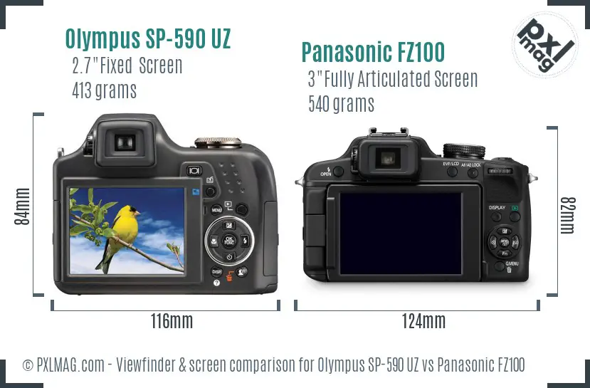 Olympus SP-590 UZ vs Panasonic FZ100 Screen and Viewfinder comparison