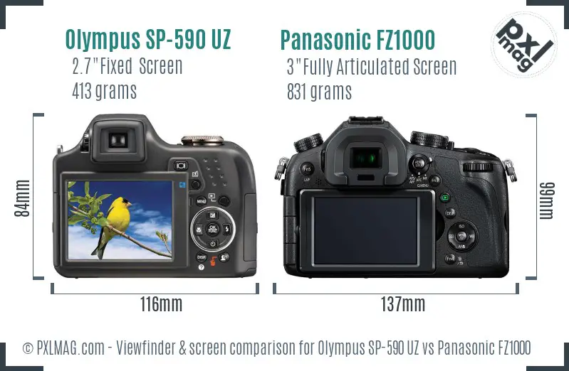 Olympus SP-590 UZ vs Panasonic FZ1000 Screen and Viewfinder comparison