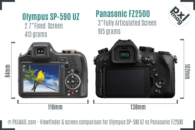 Olympus SP-590 UZ vs Panasonic FZ2500 Screen and Viewfinder comparison