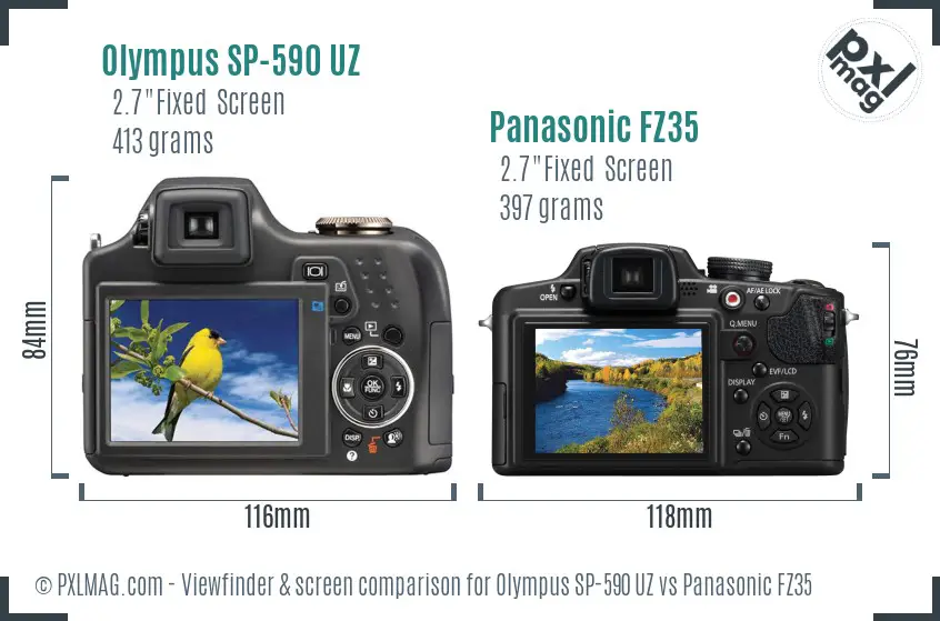 Olympus SP-590 UZ vs Panasonic FZ35 Screen and Viewfinder comparison