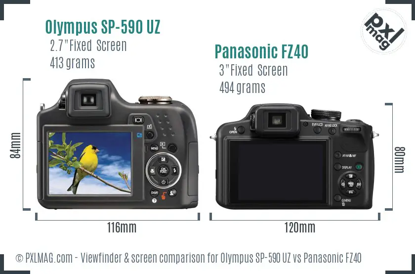 Olympus SP-590 UZ vs Panasonic FZ40 Screen and Viewfinder comparison