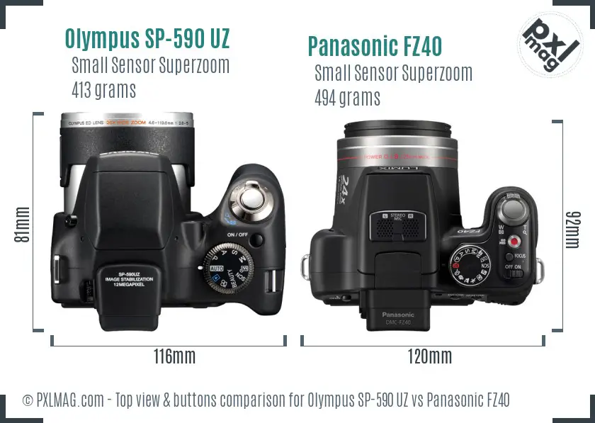 Olympus SP-590 UZ vs Panasonic FZ40 top view buttons comparison