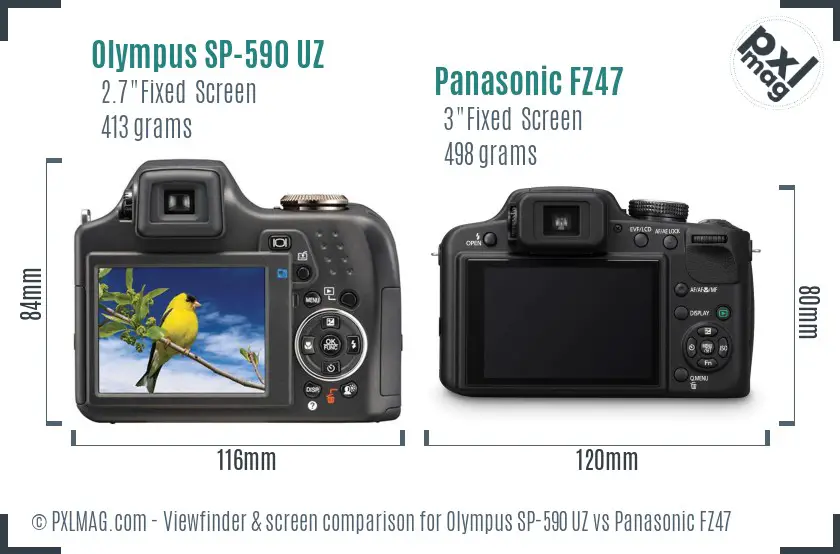 Olympus SP-590 UZ vs Panasonic FZ47 Screen and Viewfinder comparison