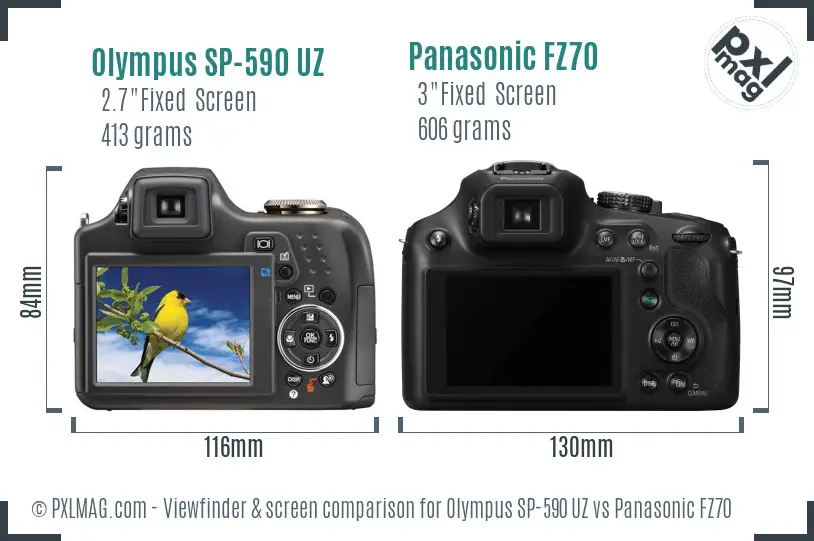 Olympus SP-590 UZ vs Panasonic FZ70 Screen and Viewfinder comparison