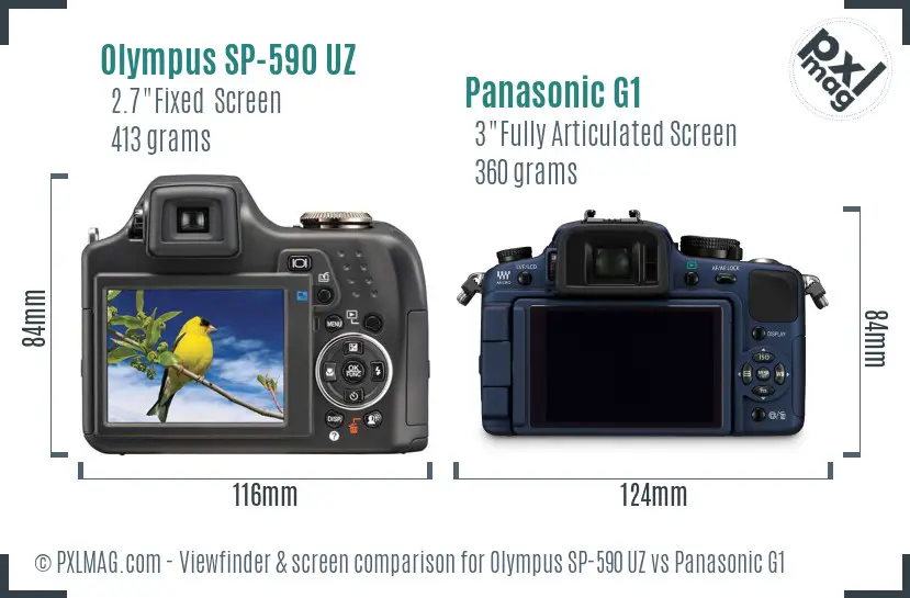 Olympus SP-590 UZ vs Panasonic G1 Screen and Viewfinder comparison