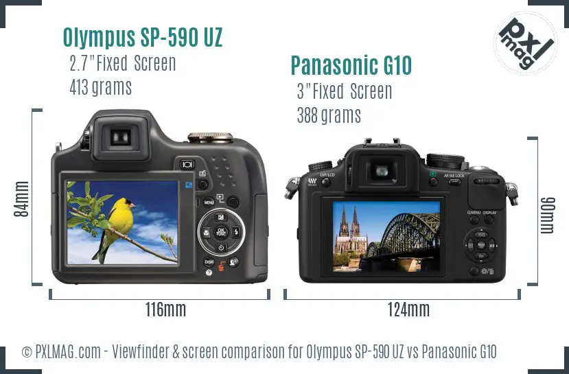 Olympus SP-590 UZ vs Panasonic G10 Screen and Viewfinder comparison