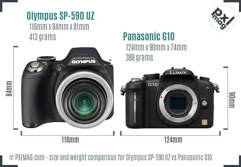 Olympus SP-590 UZ vs Panasonic G10 size comparison