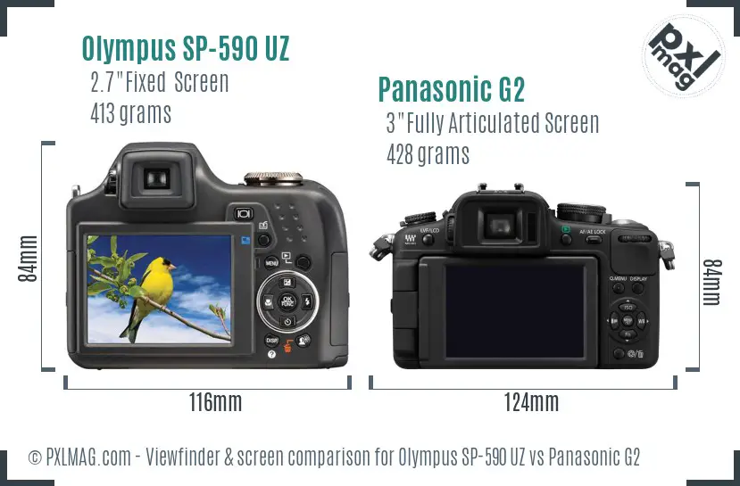 Olympus SP-590 UZ vs Panasonic G2 Screen and Viewfinder comparison
