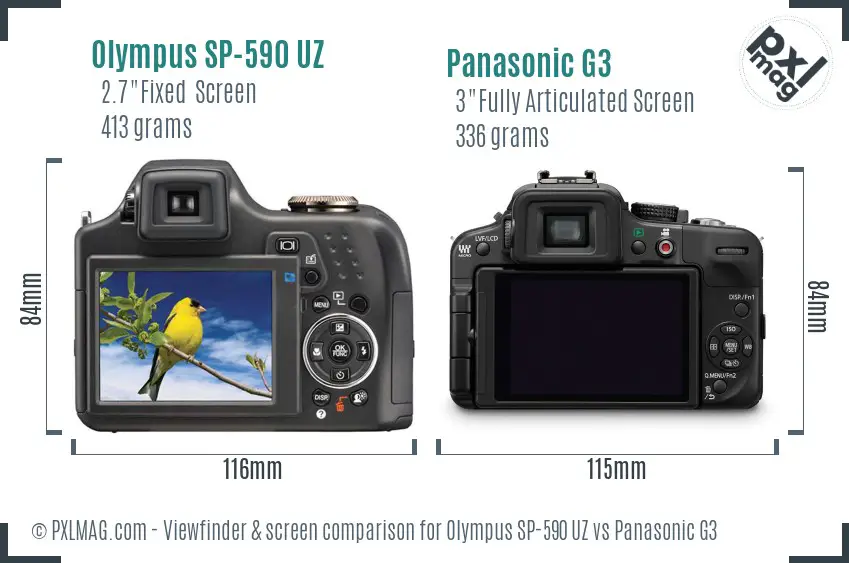 Olympus SP-590 UZ vs Panasonic G3 Screen and Viewfinder comparison