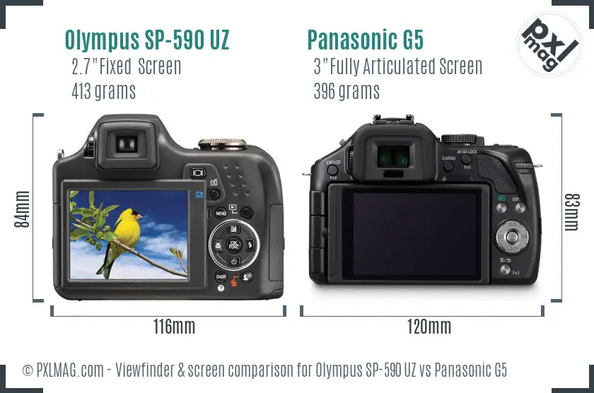 Olympus SP-590 UZ vs Panasonic G5 Screen and Viewfinder comparison