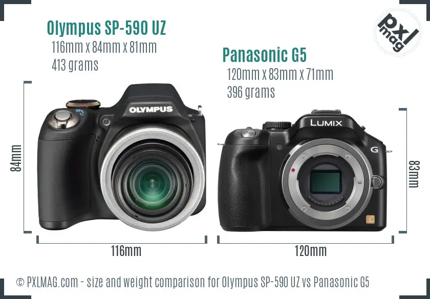 Olympus SP-590 UZ vs Panasonic G5 size comparison