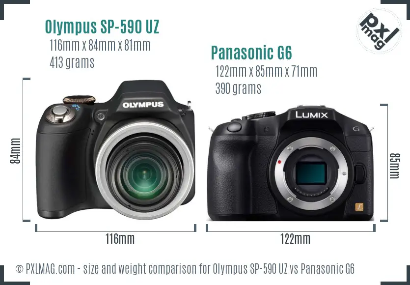 Olympus SP-590 UZ vs Panasonic G6 size comparison