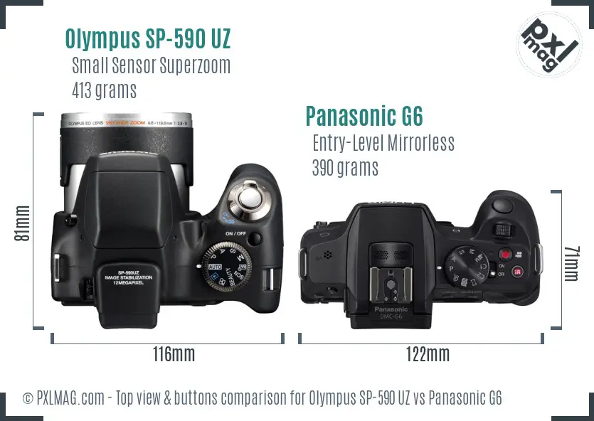 Olympus SP-590 UZ vs Panasonic G6 top view buttons comparison