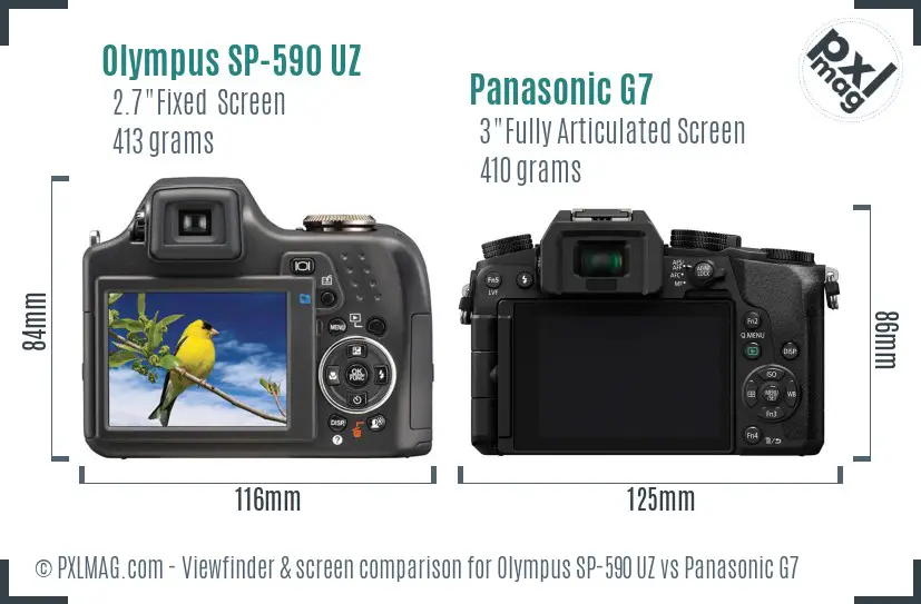 Olympus SP-590 UZ vs Panasonic G7 Screen and Viewfinder comparison