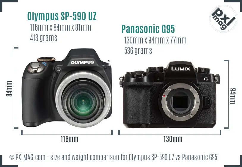 Olympus SP-590 UZ vs Panasonic G95 size comparison