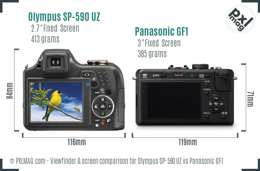 Olympus SP-590 UZ vs Panasonic GF1 Screen and Viewfinder comparison