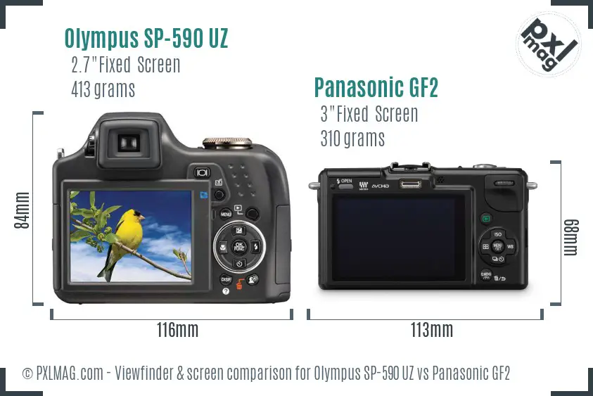 Olympus SP-590 UZ vs Panasonic GF2 Screen and Viewfinder comparison