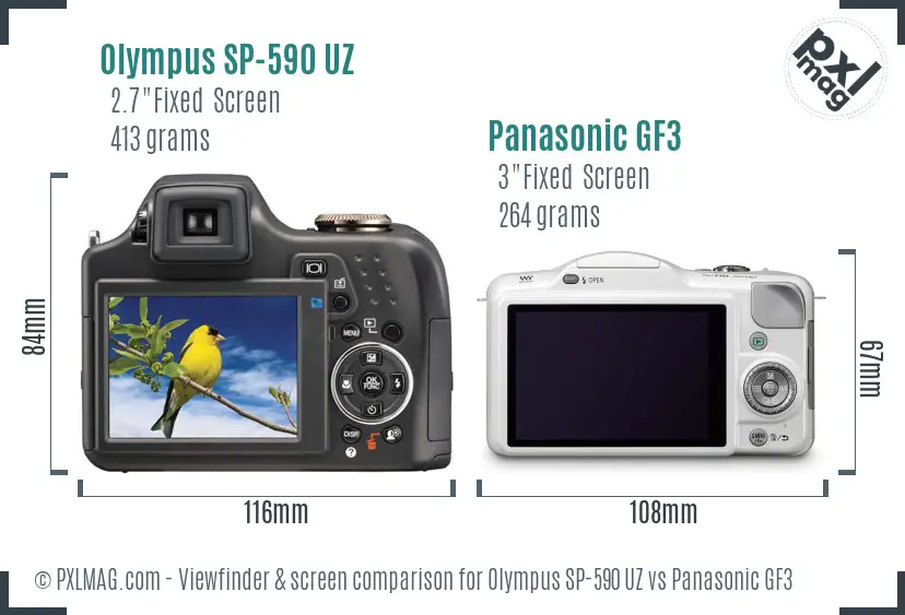 Olympus SP-590 UZ vs Panasonic GF3 Screen and Viewfinder comparison