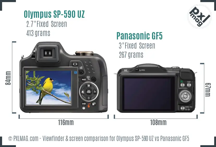 Olympus SP-590 UZ vs Panasonic GF5 Screen and Viewfinder comparison