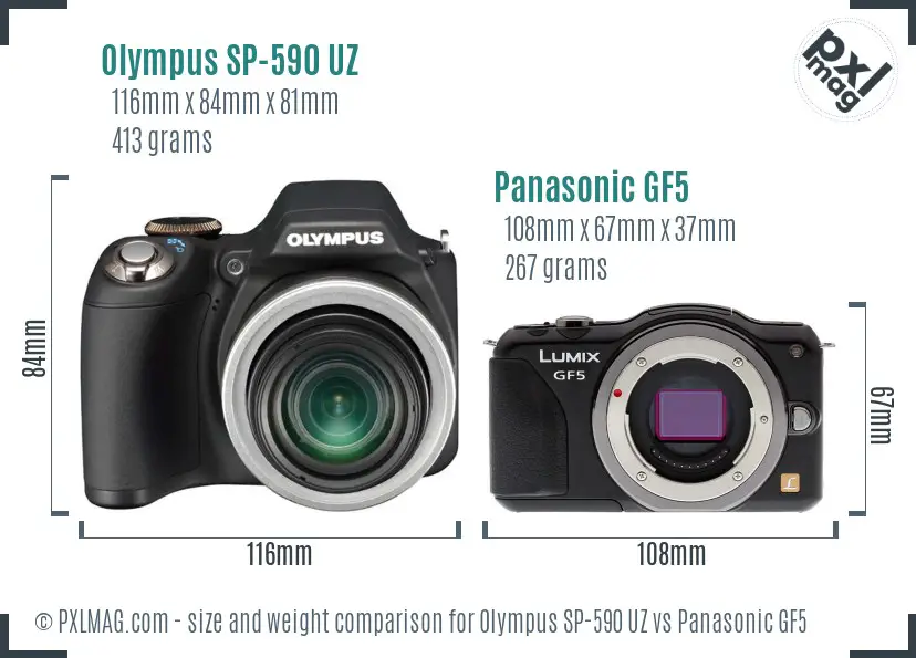 Olympus SP-590 UZ vs Panasonic GF5 size comparison