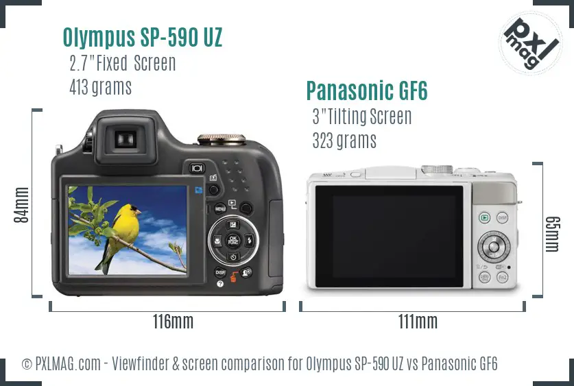 Olympus SP-590 UZ vs Panasonic GF6 Screen and Viewfinder comparison