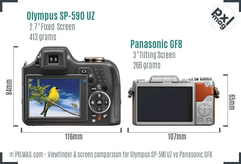 Olympus SP-590 UZ vs Panasonic GF8 Screen and Viewfinder comparison