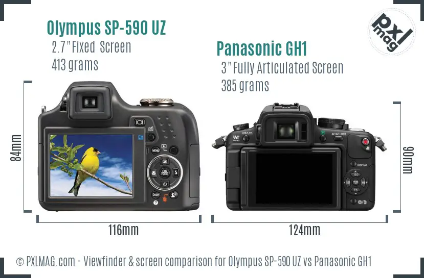 Olympus SP-590 UZ vs Panasonic GH1 Screen and Viewfinder comparison