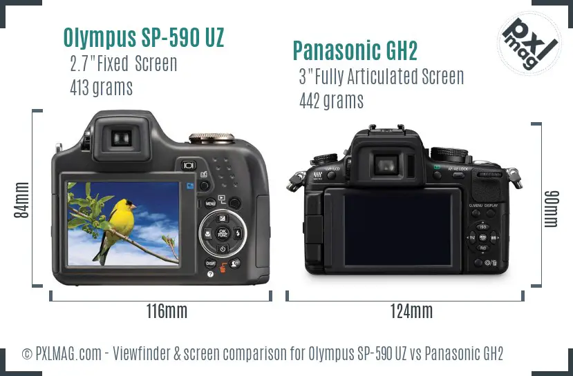 Olympus SP-590 UZ vs Panasonic GH2 Screen and Viewfinder comparison