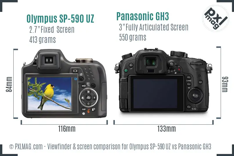 Olympus SP-590 UZ vs Panasonic GH3 Screen and Viewfinder comparison