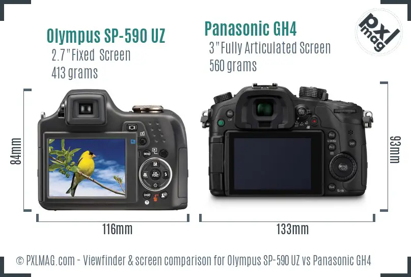 Olympus SP-590 UZ vs Panasonic GH4 Screen and Viewfinder comparison