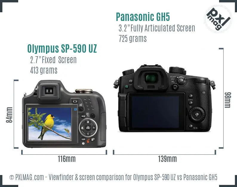Olympus SP-590 UZ vs Panasonic GH5 Screen and Viewfinder comparison