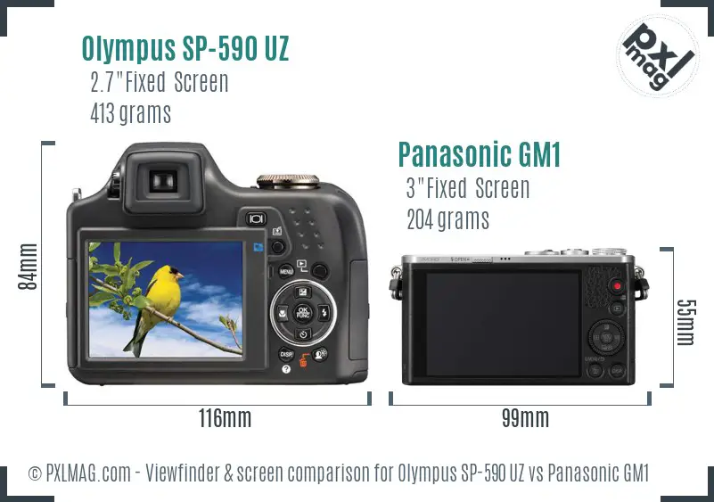 Olympus SP-590 UZ vs Panasonic GM1 Screen and Viewfinder comparison