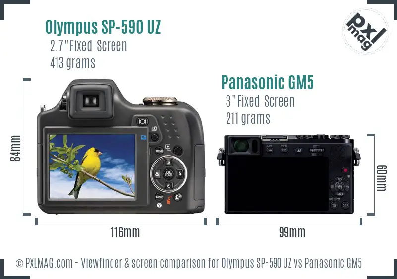 Olympus SP-590 UZ vs Panasonic GM5 Screen and Viewfinder comparison
