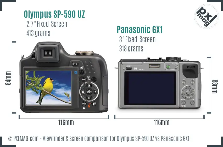 Olympus SP-590 UZ vs Panasonic GX1 Screen and Viewfinder comparison
